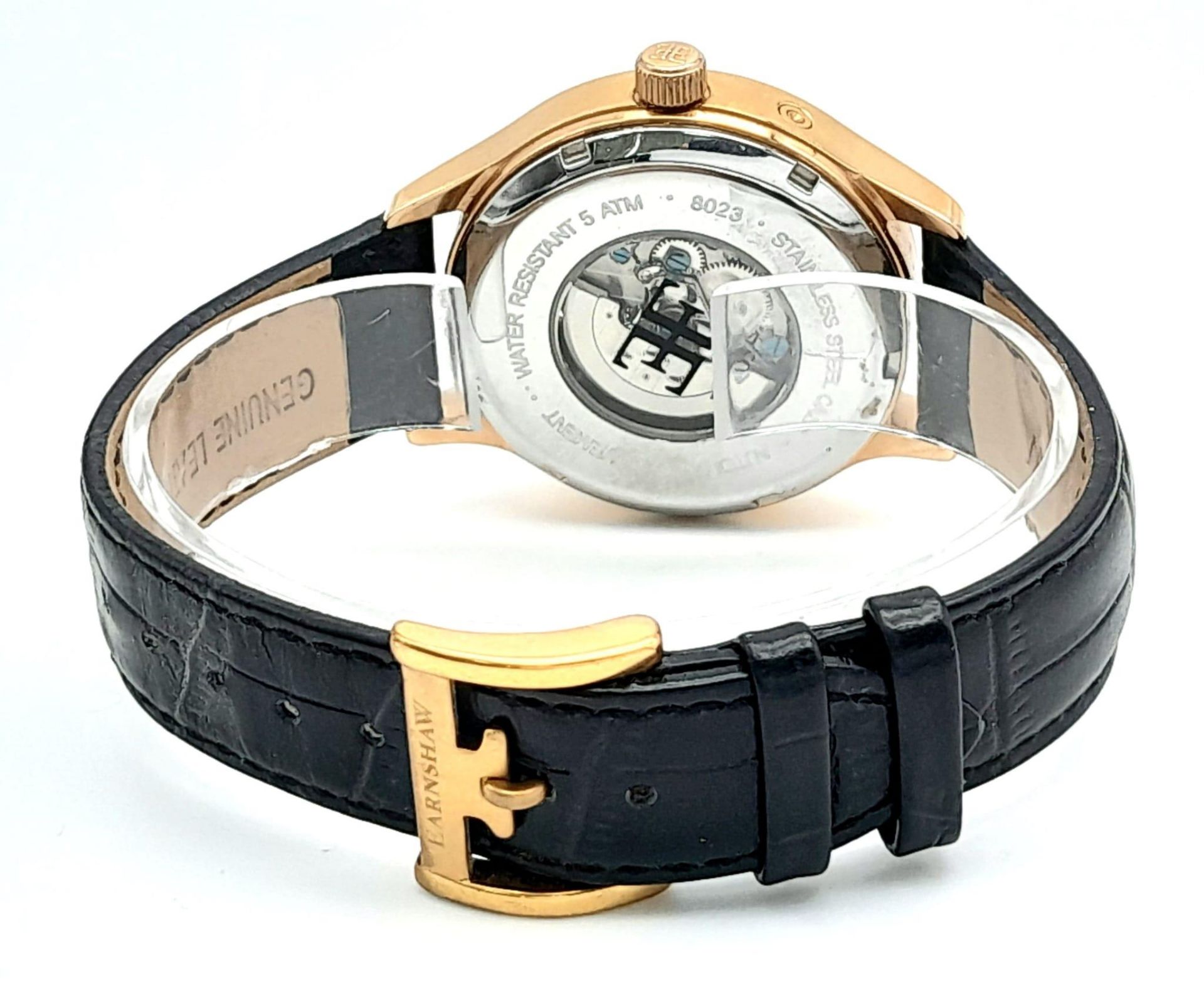 An Earnshaw 23 Jewels Automatic Watch. Black leather strap. Gilded case - 43mm. Black dial with - Bild 5 aus 9