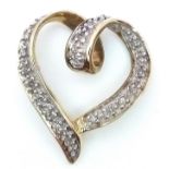 A 9K Yellow Gold Diamond Set Open Heart Pendant. 2cm length, 2.2g total weight. Ref: 8422