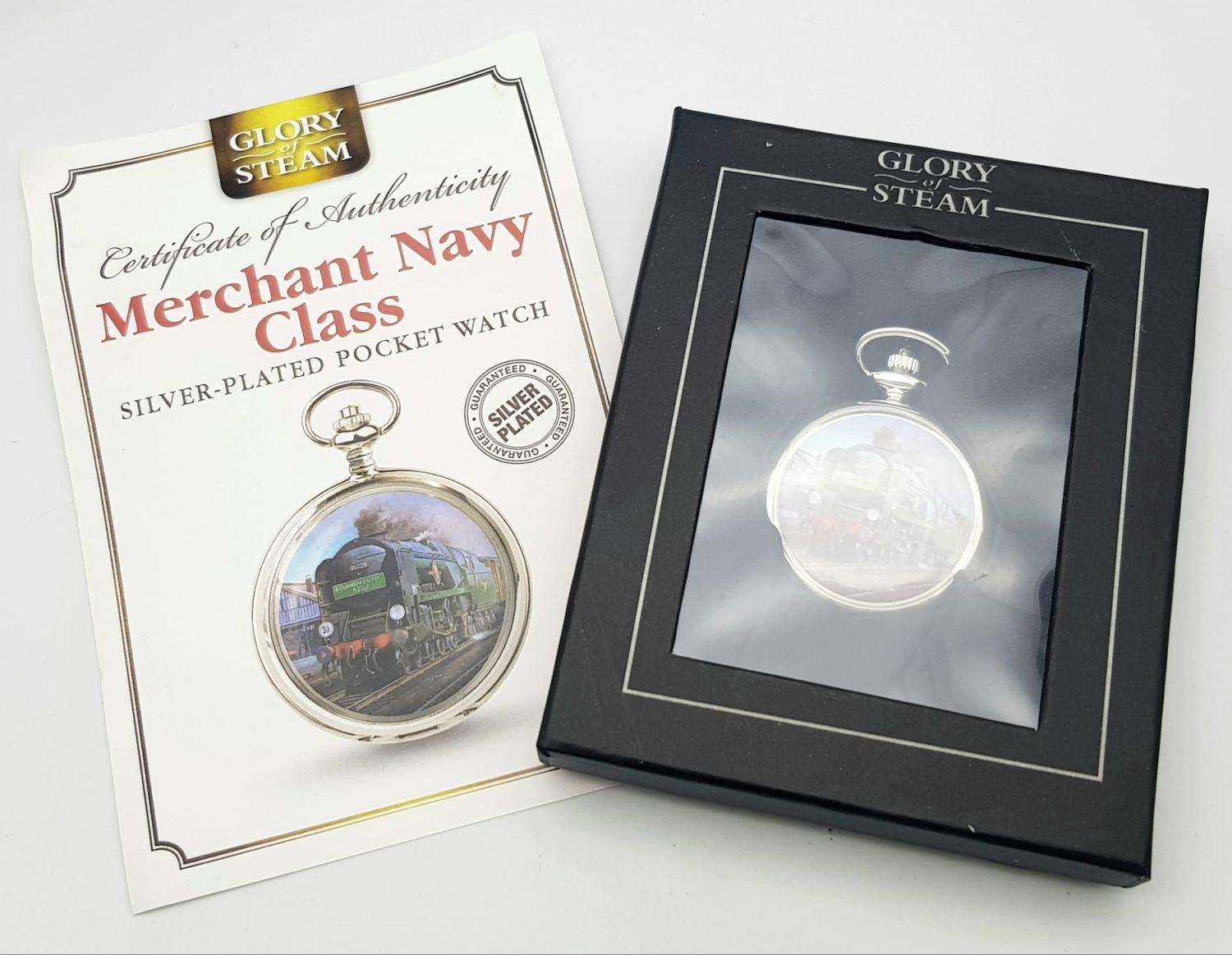 A Manual Wind Silver Plated Pocket Watch Detailing the Steam Train ‘Merchant Navy Class’, with - Image 10 of 10