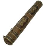 A Bronzed/Copper Tibetan Scroll Holder. Set with Cabochons Top and Bottom and Measures 35cm Length