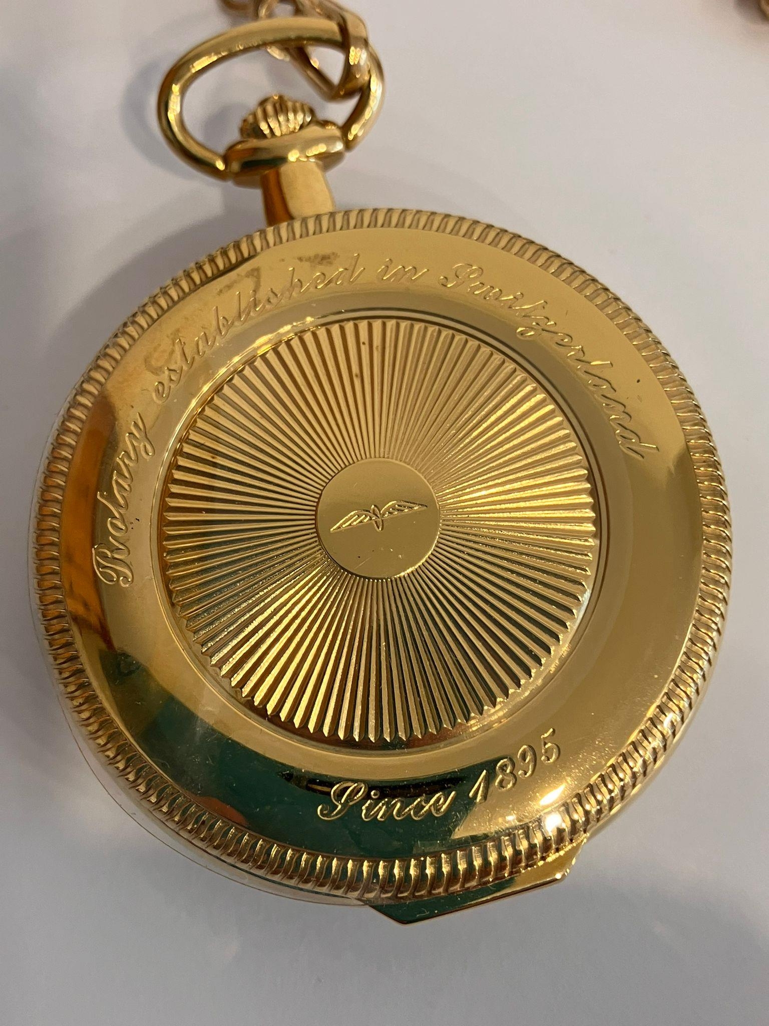 Gentlemans ROTARY GOLD PLATED FULL HUNTER POCKET WATCH & CHAIN. Hand wind/automatic. Gold plated - Bild 4 aus 14