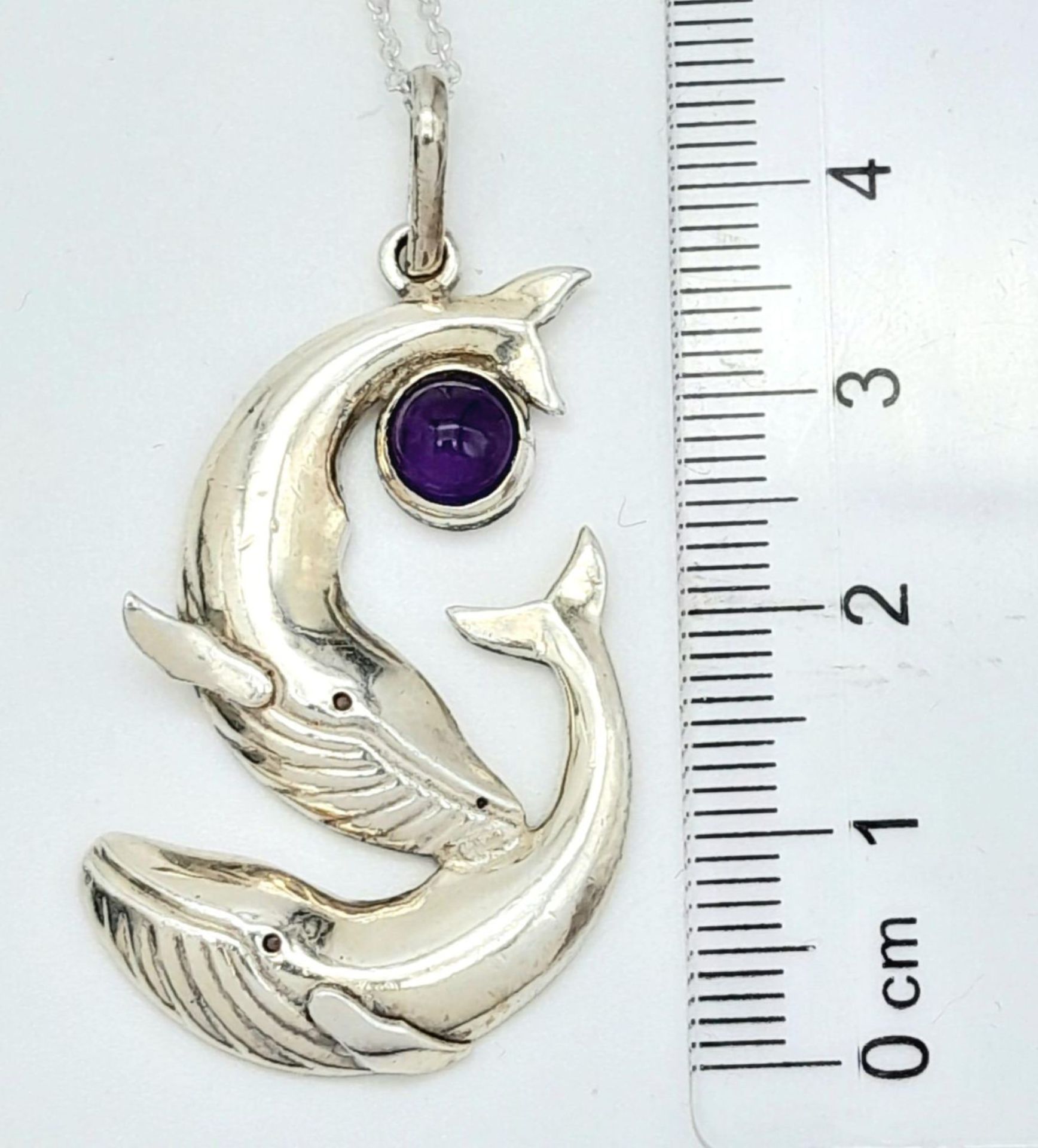 A Unique Vintage Sterling Silver and Amethyst ‘Blue Whale’ Design Pendant Necklace. The Pendant - Bild 9 aus 12