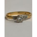 Vintage 18 carat GOLD and DIAMOND RING, Having Diamond Centre Stone and Diamond Shoulders set in