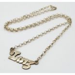 A vintage 925 silver "Zing" pendant on silver belcher chain. Total weight 6.7G. Total length 42cm