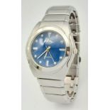 A Vintage Adidas, Blue Face, Stainless Steel Date Watch. 40mm Including Crown. New Battery Fitted