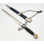 A Blue Luftwaffe Dagger - 1st Model by FW Holler. The mounts and hilt are solid nickel. The sun-