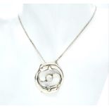 A 985 Silver, Moonstone Set Leaping Dolphin Pendant Necklace. Pendant Measures 3.6cm Length, Set