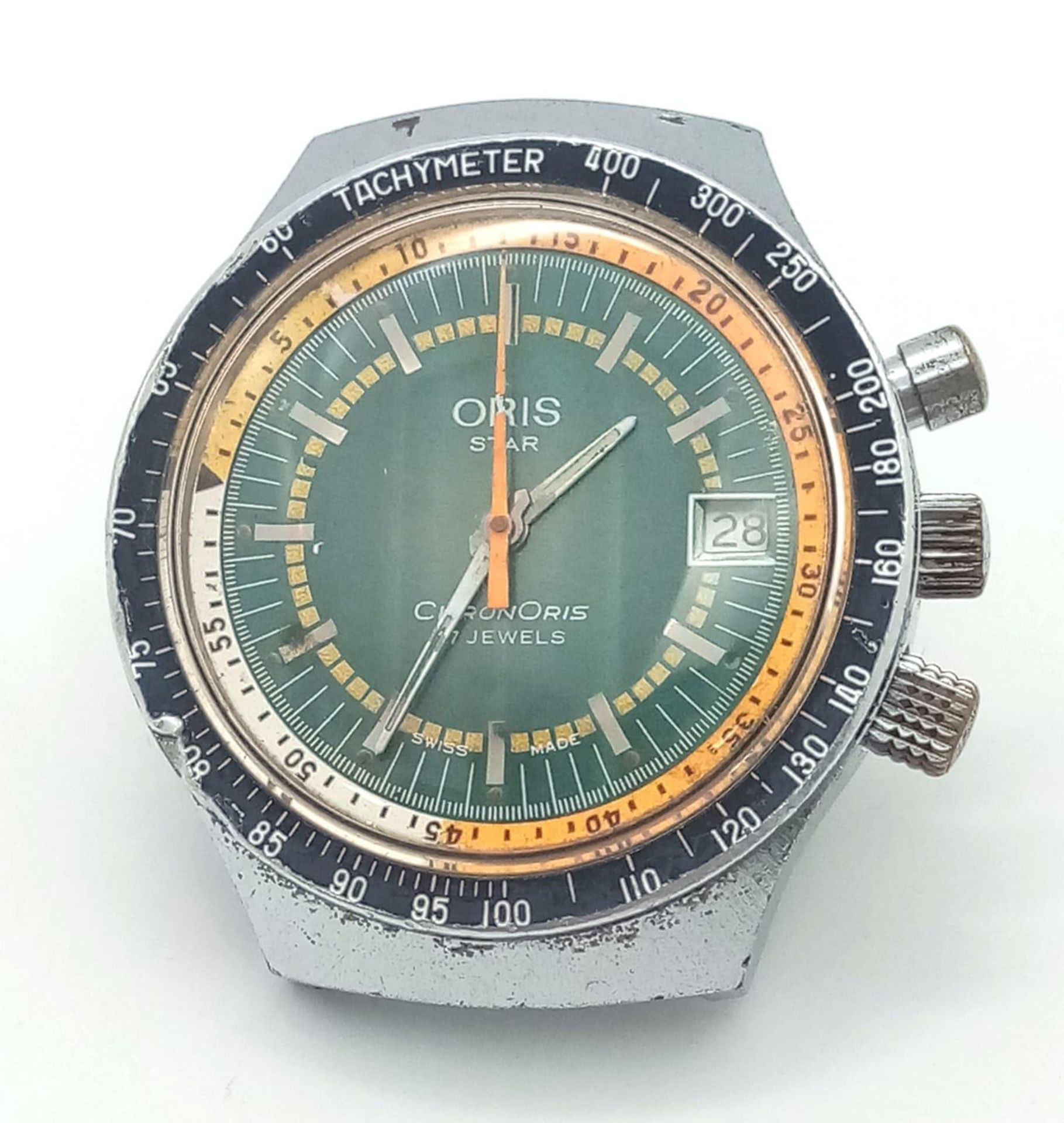 A Vintage Oris Star Chronograph Automatic Gents Watch Case - 38mm. Multi tone dial with date window.