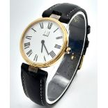 A Dunhill Sterling Silver Gilt Chronometer Watch. 34mm Case, Black Leather Strap. Full Working