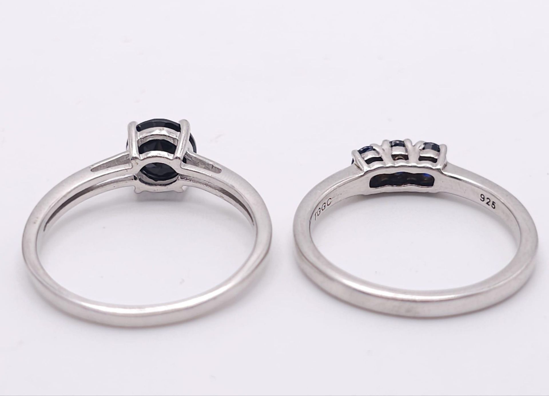 Two 925 Silver Sapphire Rings. Sizes R and T. - Image 4 of 7