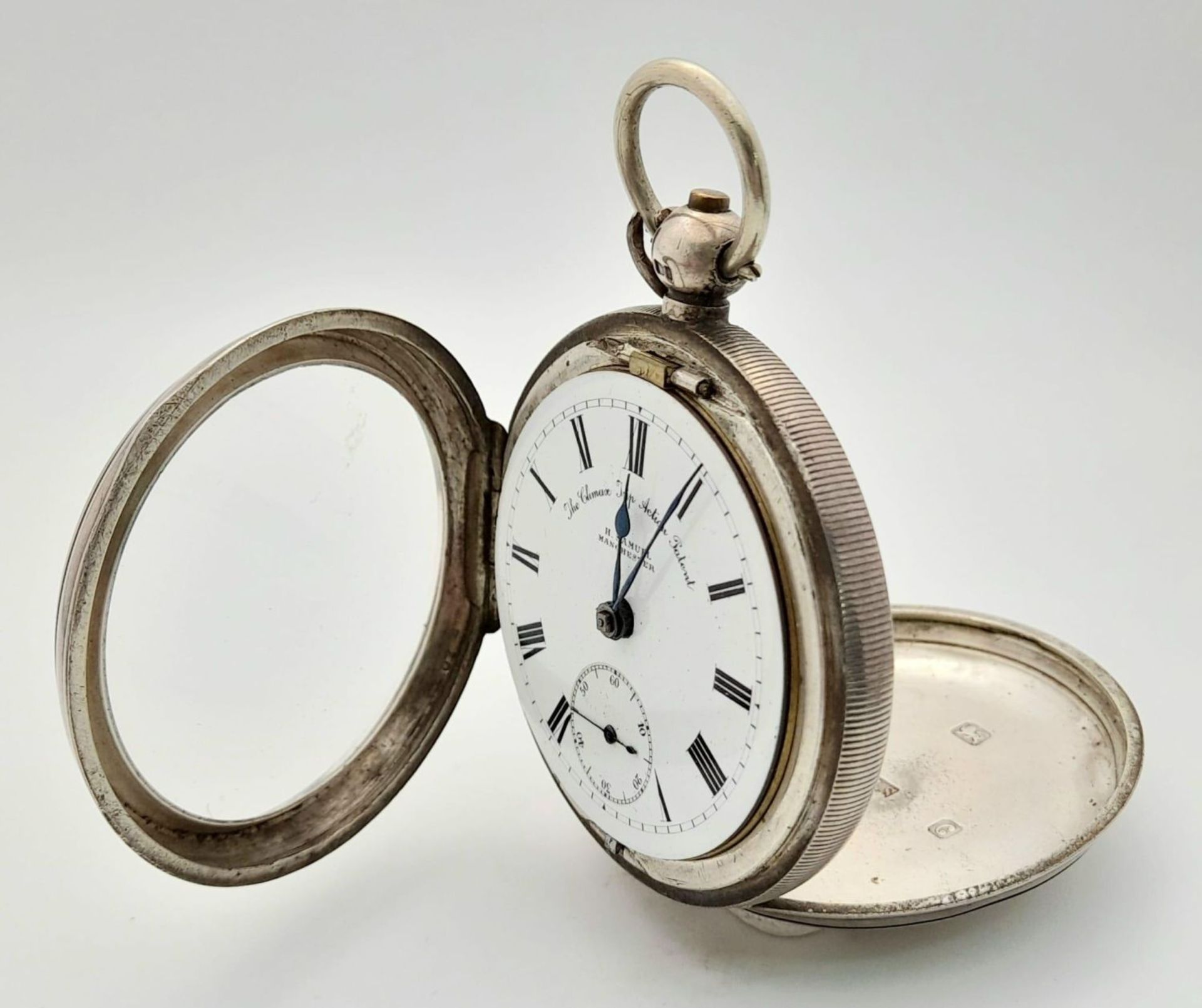 An Antique Sterling Silver Cased H. Samuel - The Climax Trip Action Pocket Watch. Hallmarks for - Bild 9 aus 18