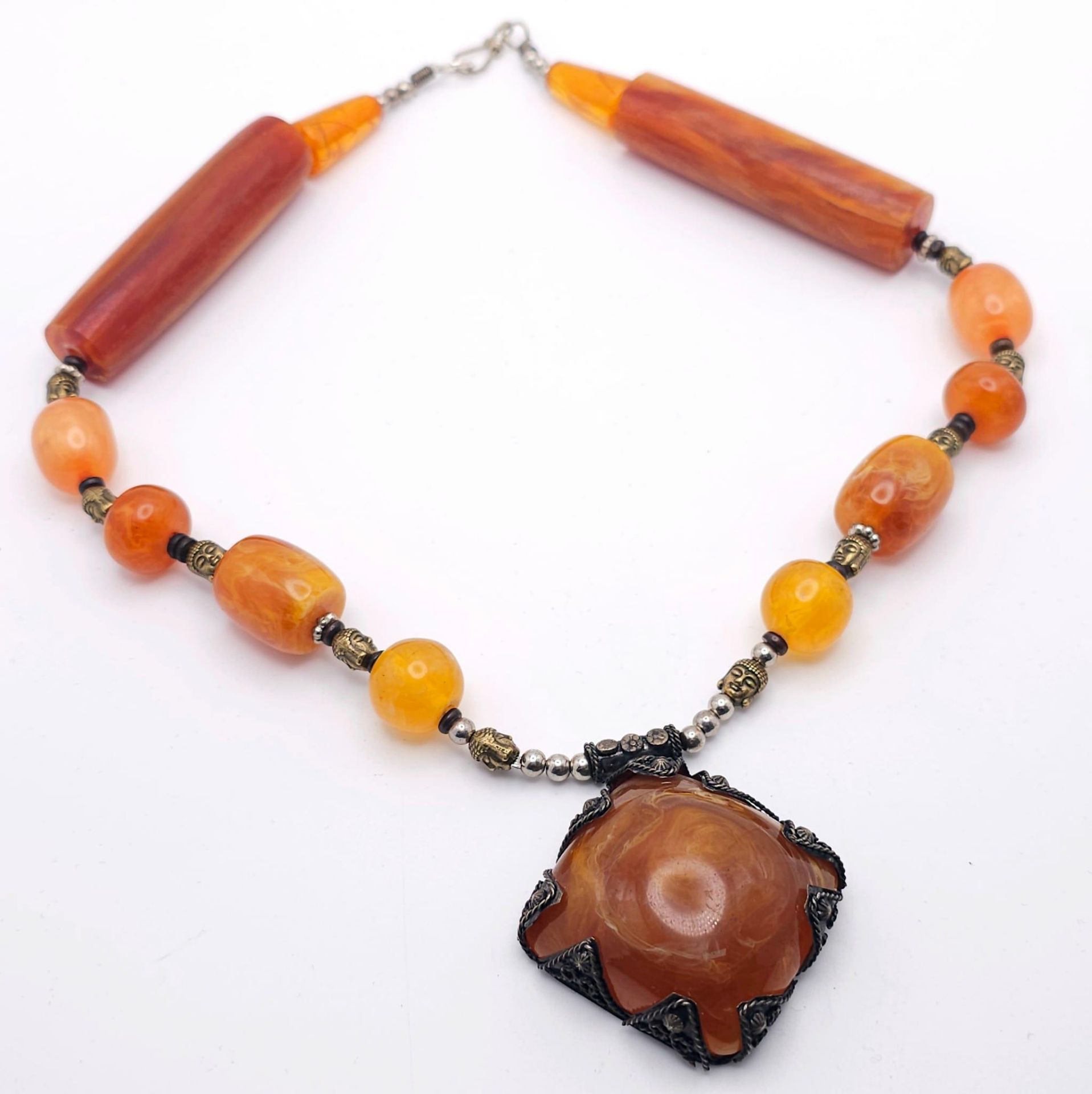 Two Amber Resin Statement Necklaces and Pendants. Both 56cm. - Bild 9 aus 17
