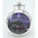 A Manual Wind Silver Plated Pocket Watch Detailing the Steam Train ‘LNER Class V2-1936-1966’.