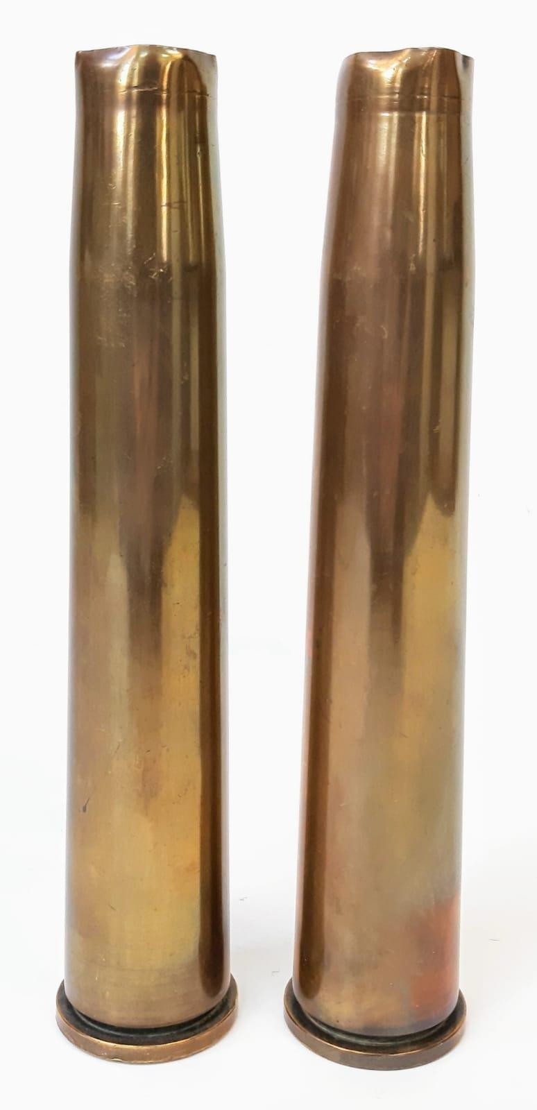 Two WW2, 1942 Dated, Brass Shell Cases. 31cm Tall. Ideal for historical display or use as vases.