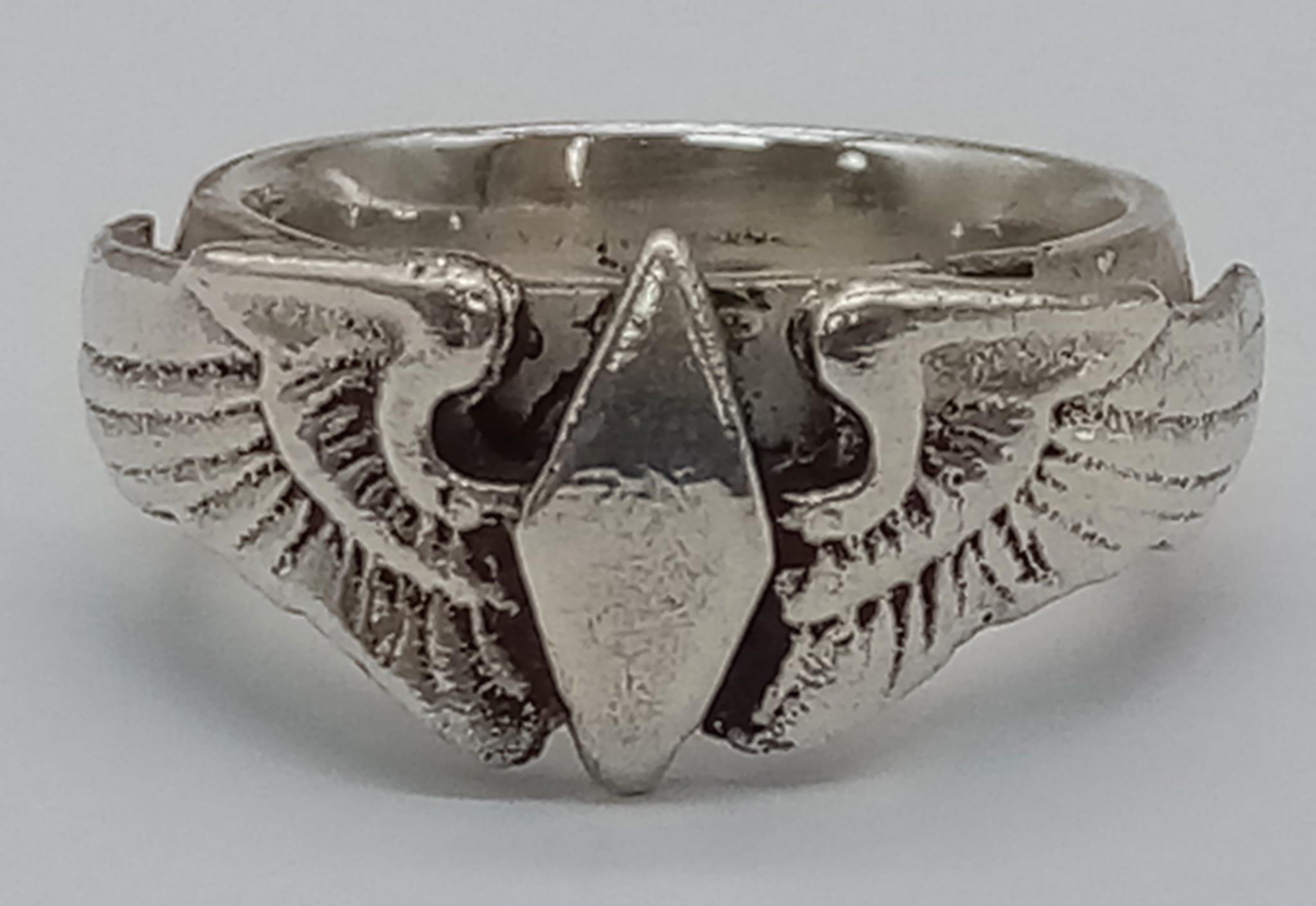 WW2 Silver US Women’s Auxiliary Service Pilots Ring. aka The Wasp’s The W.A.S.P was a civilian women - Image 2 of 3