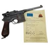 An Antique Deactivated 1916 German 'Broomhandle' Mauser Pistol. In total original condition, with