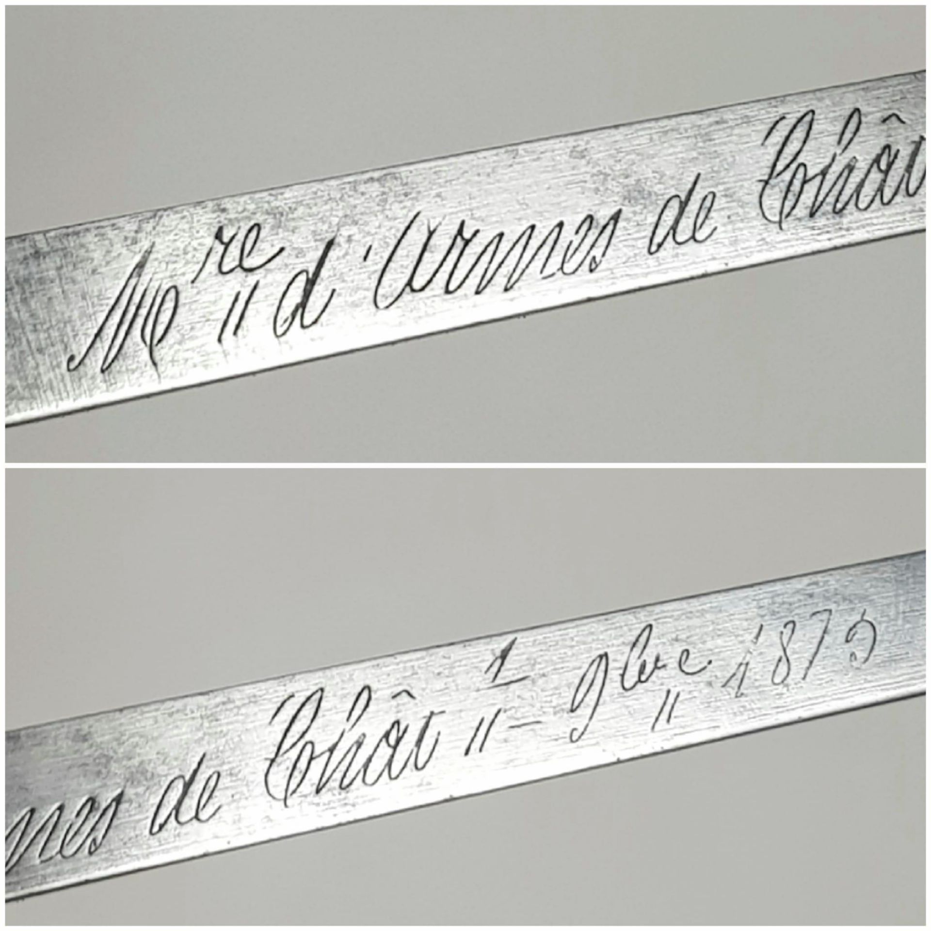 An 1873 French Bayonet. S and M Makers Mark. French inscription engraved to top of blade. Release - Image 8 of 11