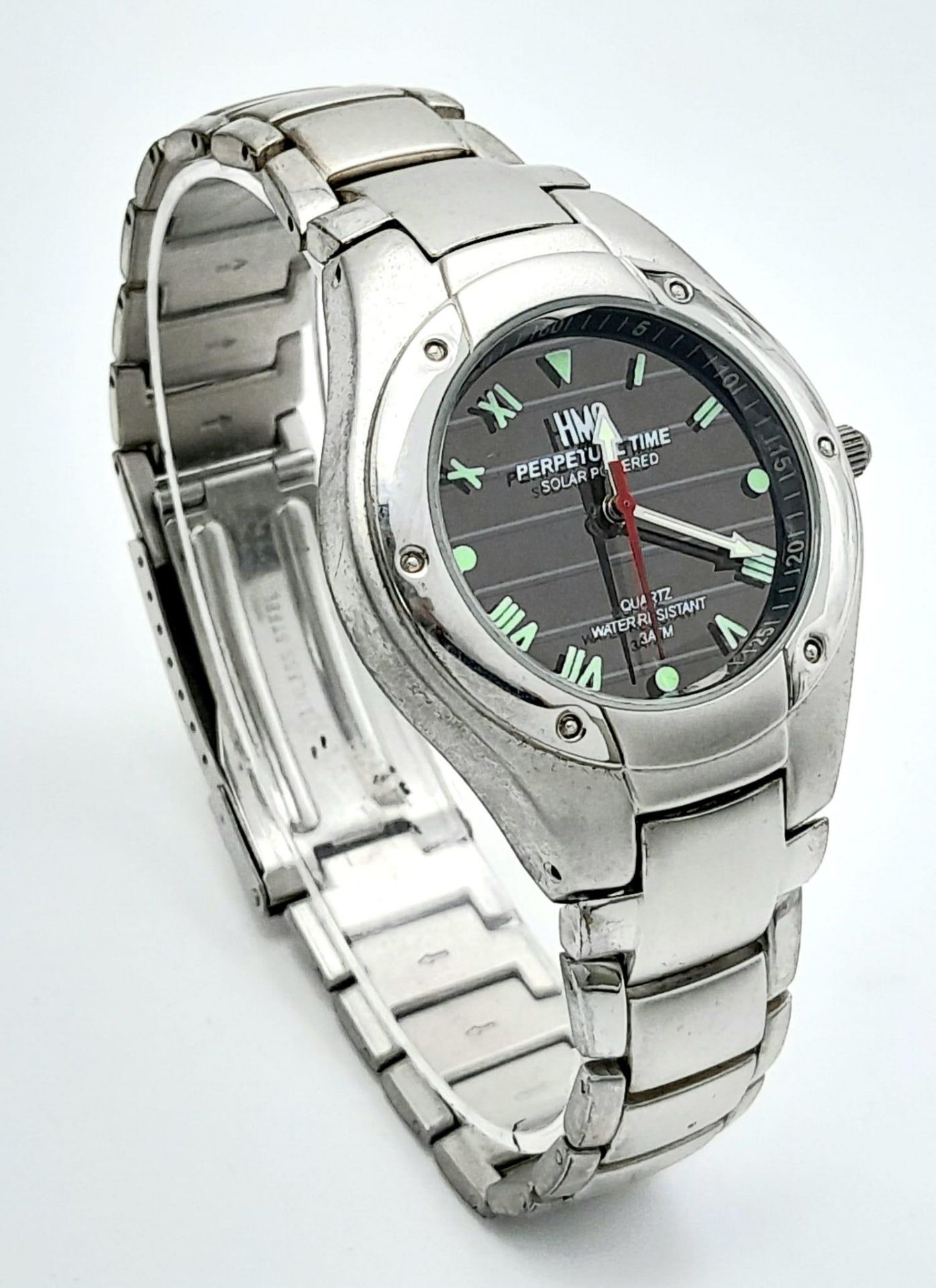 A Solar Powered Quartz Watch by HMO. Perpetual Time Model. 42mm Including Crown. Full Working Order. - Bild 5 aus 15