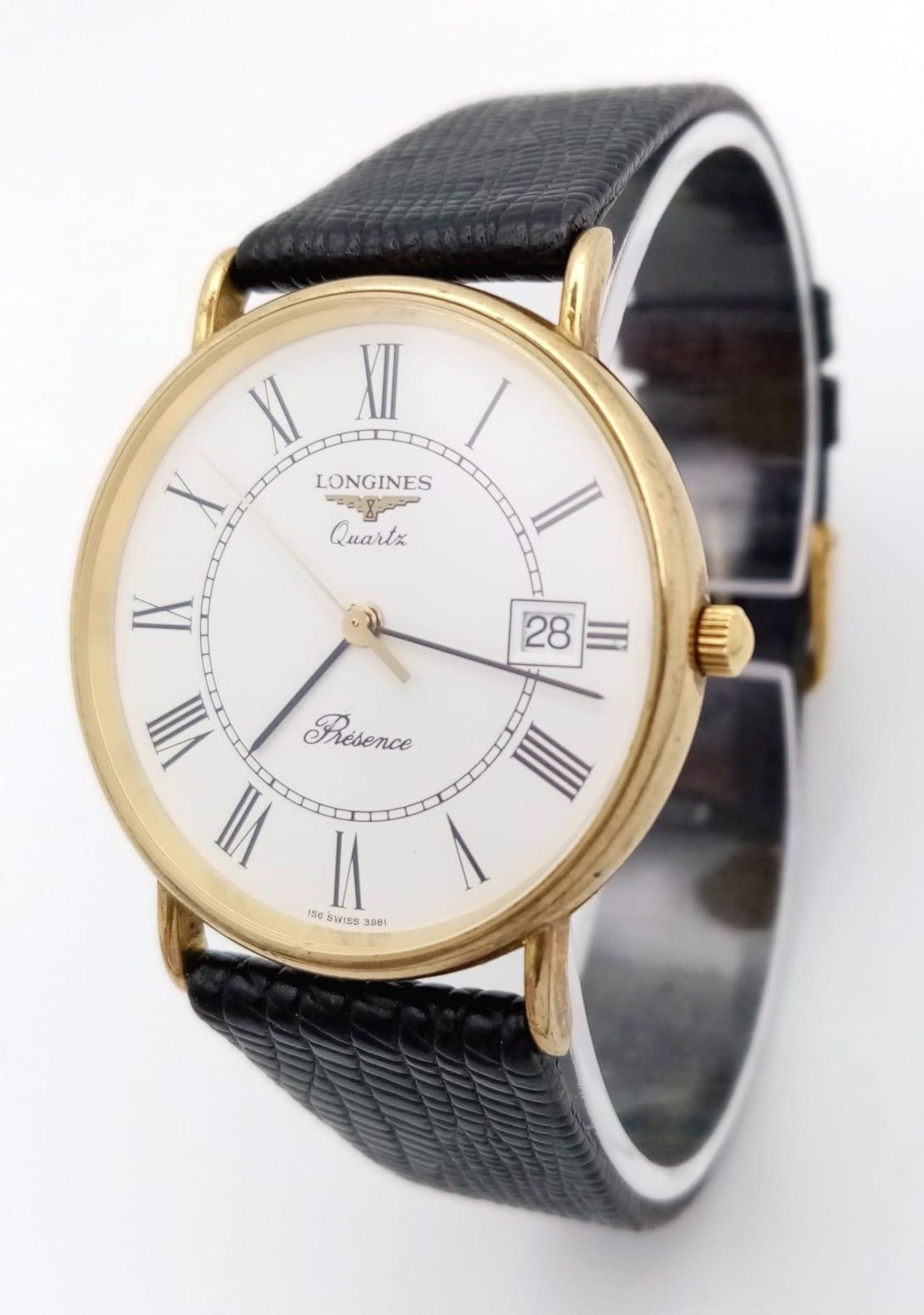 A very elegant, slimline, 9 K yellow gold, LONGINES - PRESENCE watch, 32 mm case, white dial with - Bild 2 aus 16