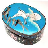 An Elegant Antique Chinese Cloisonne Pill Pot. Wonderful decoration depicting a crane in flight. 3cm