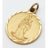 A 9K Yellow Gold St. Christopher Pendant. 2.5cm. 3.25g weight.
