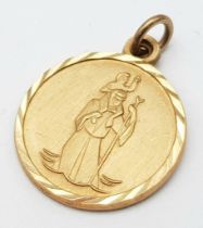 A 9K Yellow Gold St. Christopher Pendant. 2.5cm. 3.25g weight.