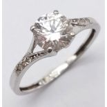 A fancy 9K white gold Zirconia solitaire ring. Total weight 1.3G. Size M. Come with a presentation