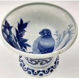 An Antique (Mid 19th century) Blue and White Large Tazza. Wonderful decoration depicting a large