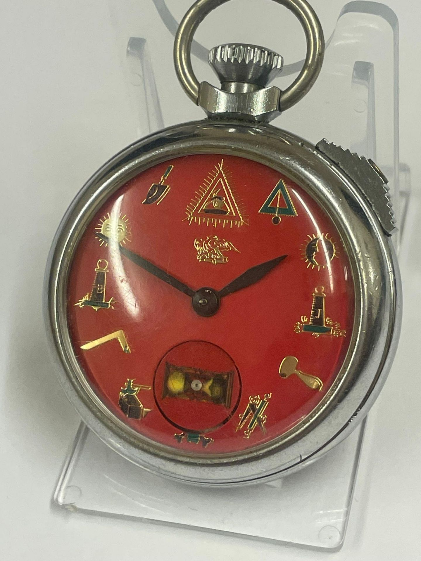 Vintage Masonic automaton ( rotating hourglass ) pocket watch working - Bild 2 aus 2