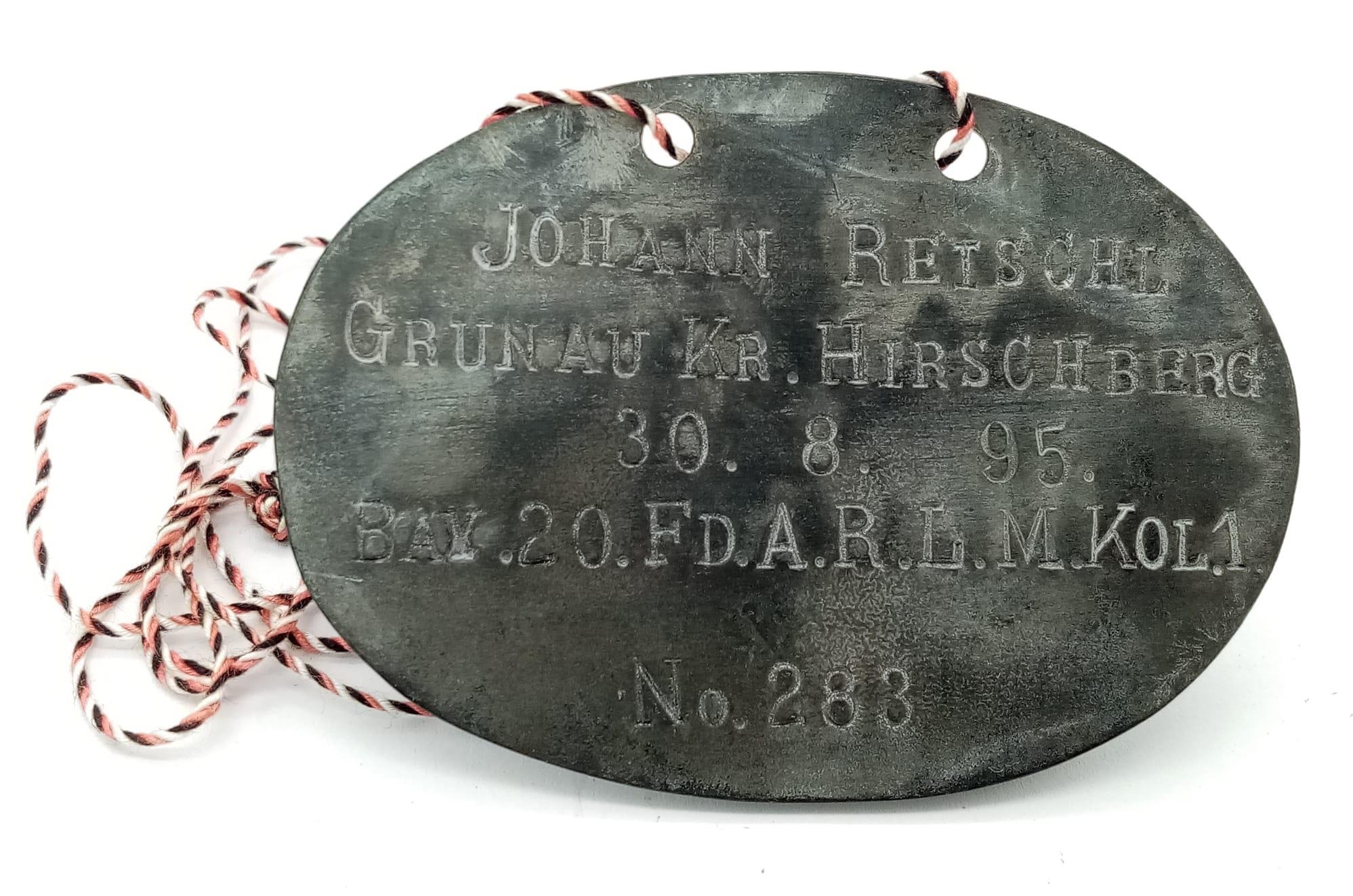 WW1 Imperial German Dog Tag from a Soldier who was in an Artillery Unit.