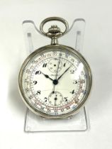 Vintage silver Doxa chronograph pocket watch ticking but sold as found
