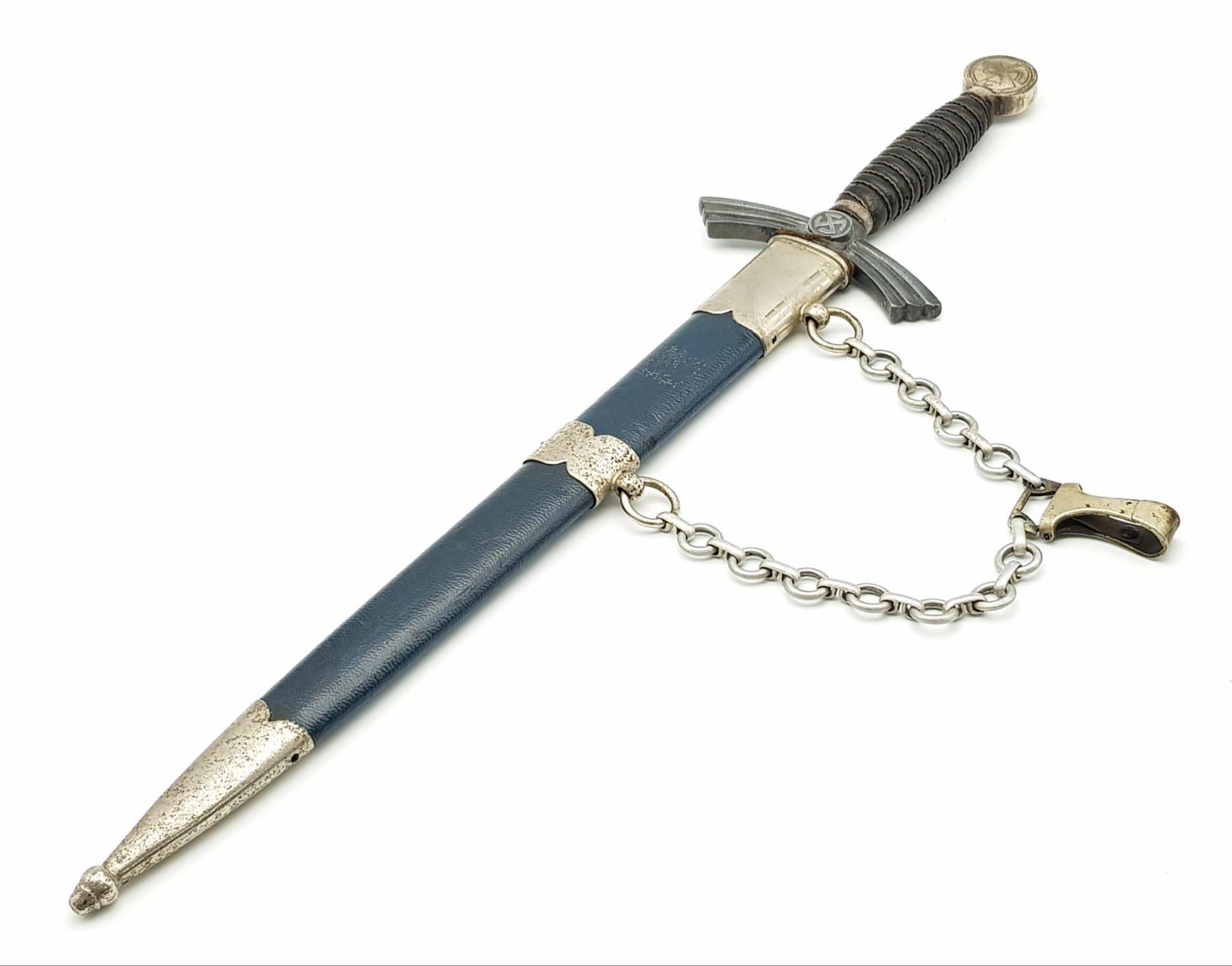 A Blue Luftwaffe Dagger - 1st Model by FW Holler. The mounts and hilt are solid nickel. The sun- - Image 7 of 7