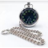 A 1913 Design British Navy Pilot Homage Pocket Watch on 35cm Albert Chain. 47mm Case. Full Working