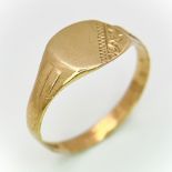 A Vintage 9K Yellow Gold Signet Ring. Size L. 1.3g weight.
