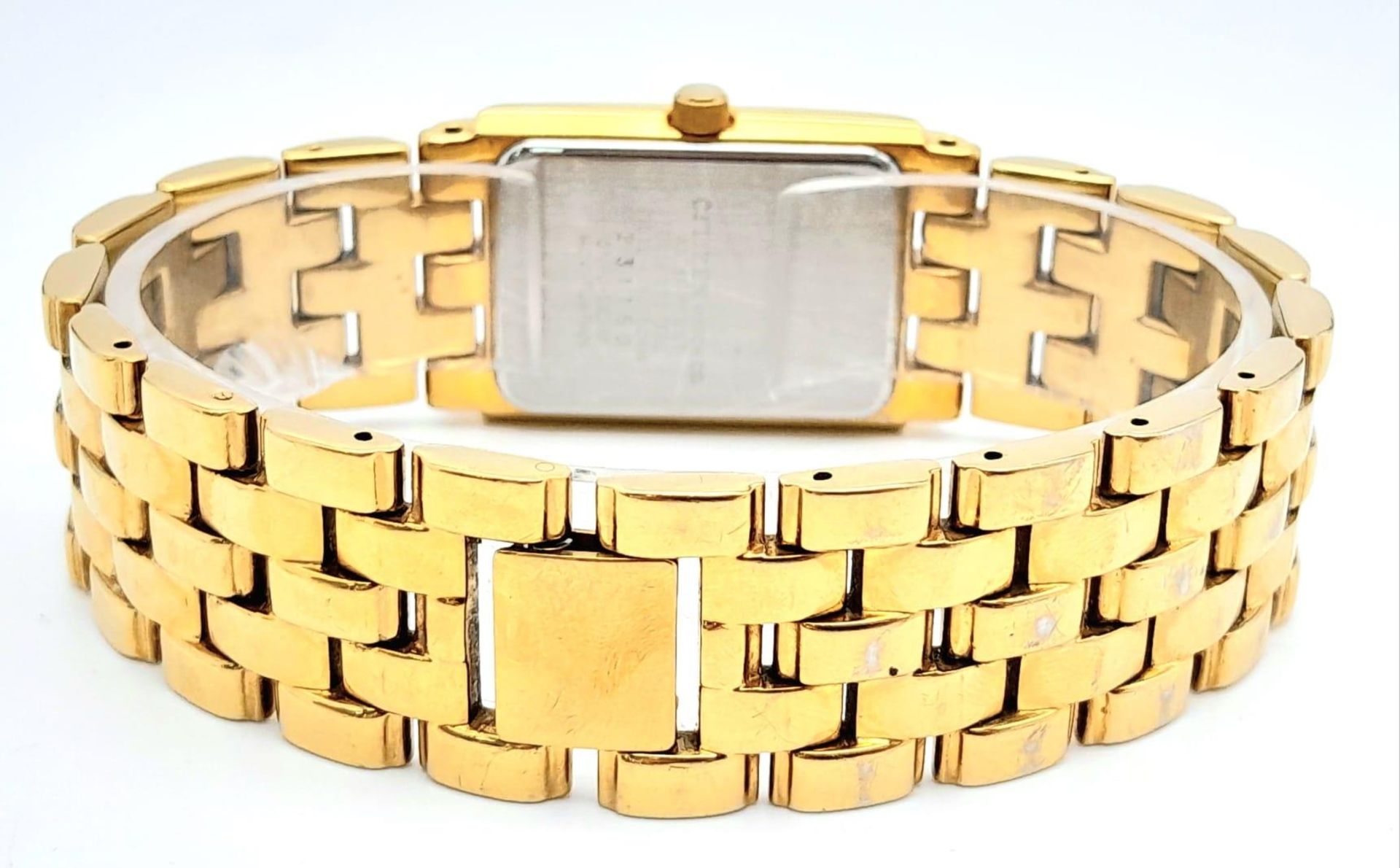 A Gold Plated Citizen Quartz Gents Dress Watch. Gold plated bracelet and rectangular case - 25mm. - Image 4 of 6