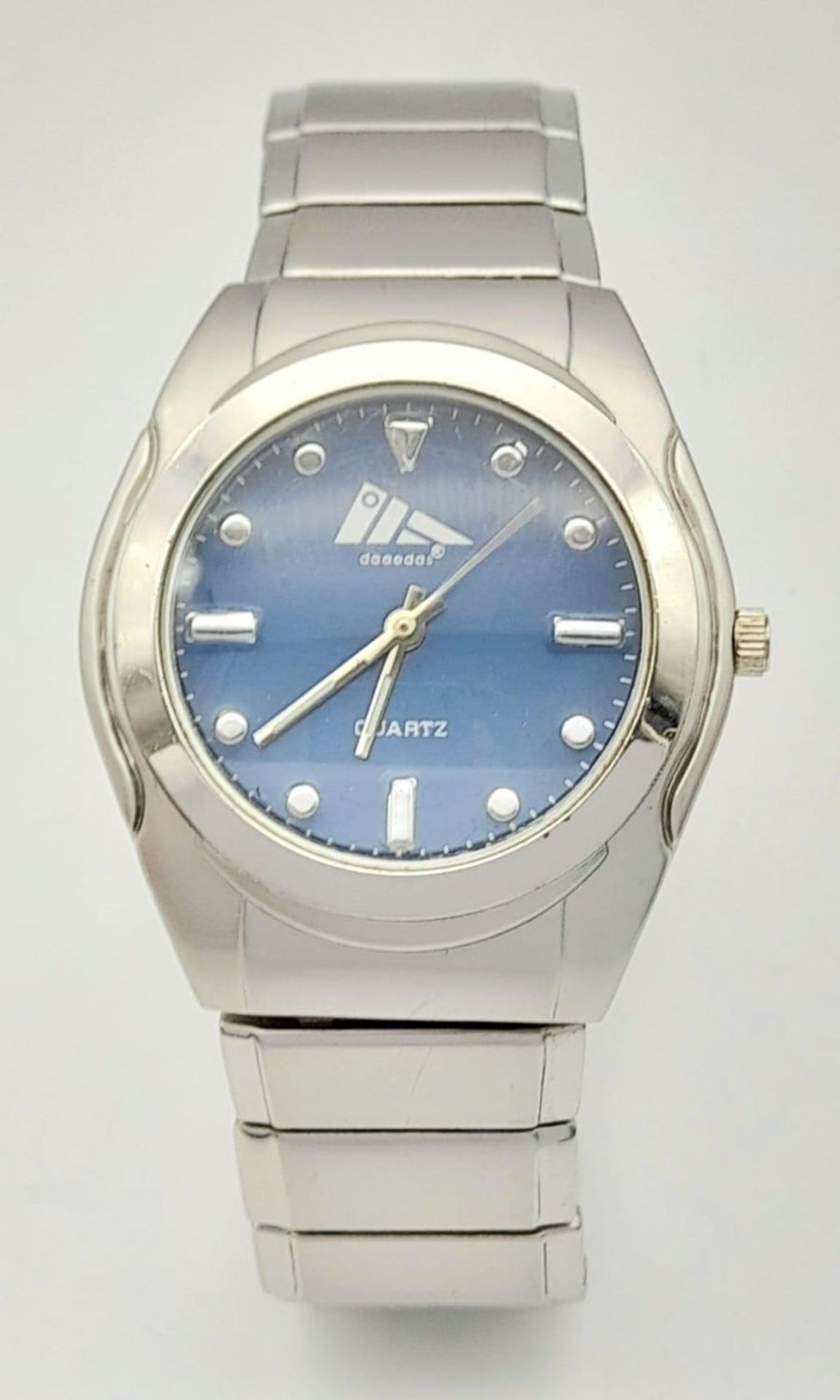 A Vintage Adidas, Blue Face, Stainless Steel Date Watch. 40mm Including Crown. New Battery Fitted - Image 5 of 10