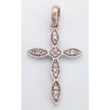 An 18K 2 Colour Diamond Set Cross Pendant. 3.2cm length, 2.7g total weight. Ref: SC 7078