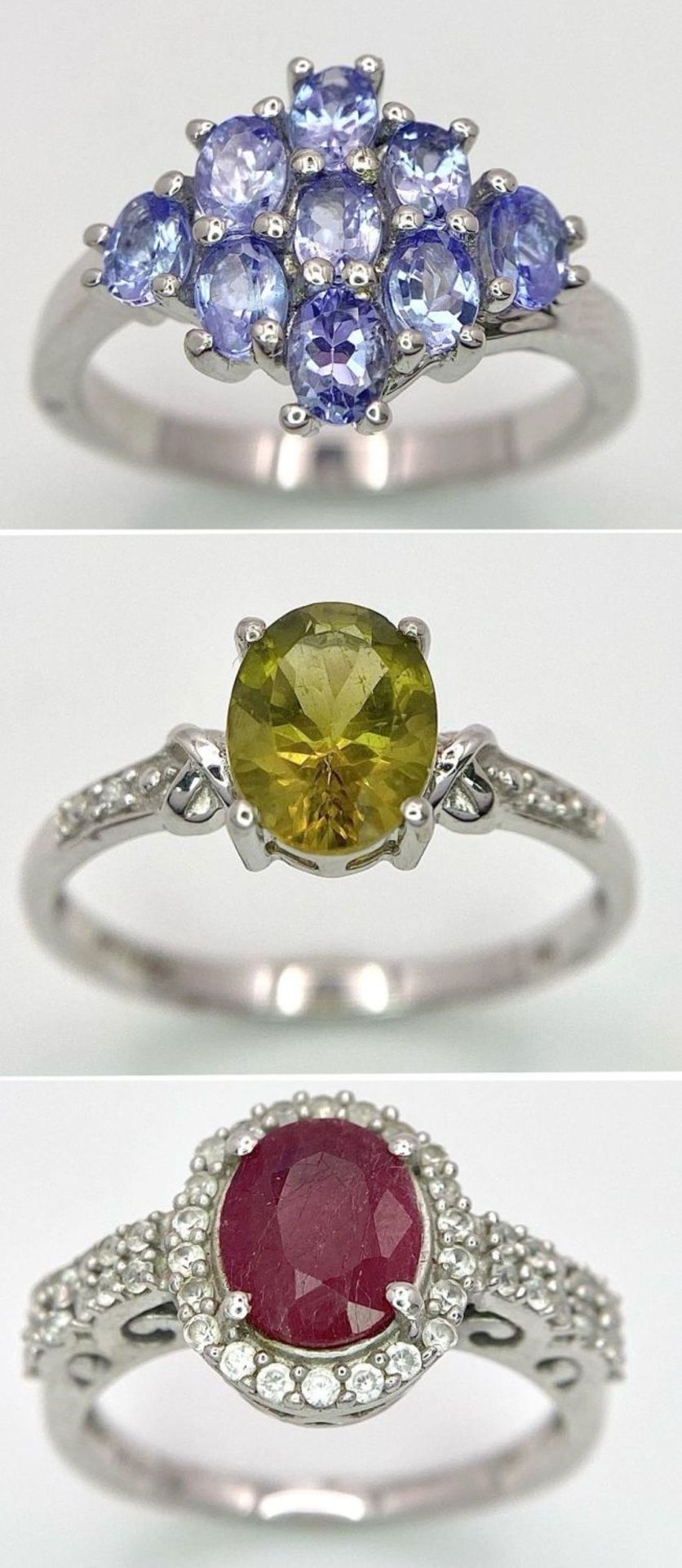 Three 925 Sterling Silver Gemstone Rings: Amethyst - Size P, Peridot - Size P and Ruby - Size P. - Image 2 of 15