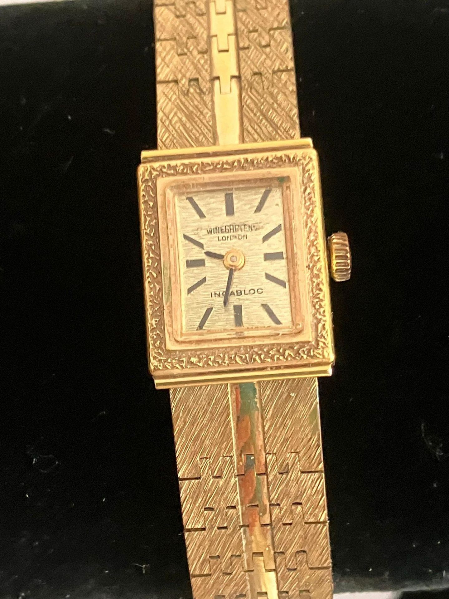 Ladies Vintage Winegartens Wristwatch. Heavily GOLD PLATED (20 microns). Square, face model.