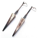 A pair of vintage 925 silver arrow head drop earrings. Total weight 10.3G. Drop: 8.5cm.