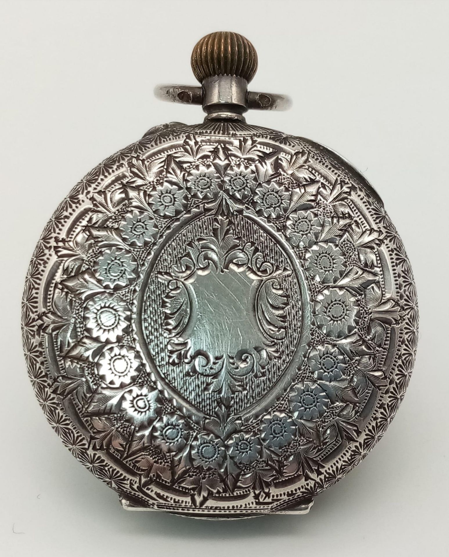 A sterling silver pocket watch, with beautiful engraving, case: 35 mm, white dial , weight: 35 g. - Image 2 of 4