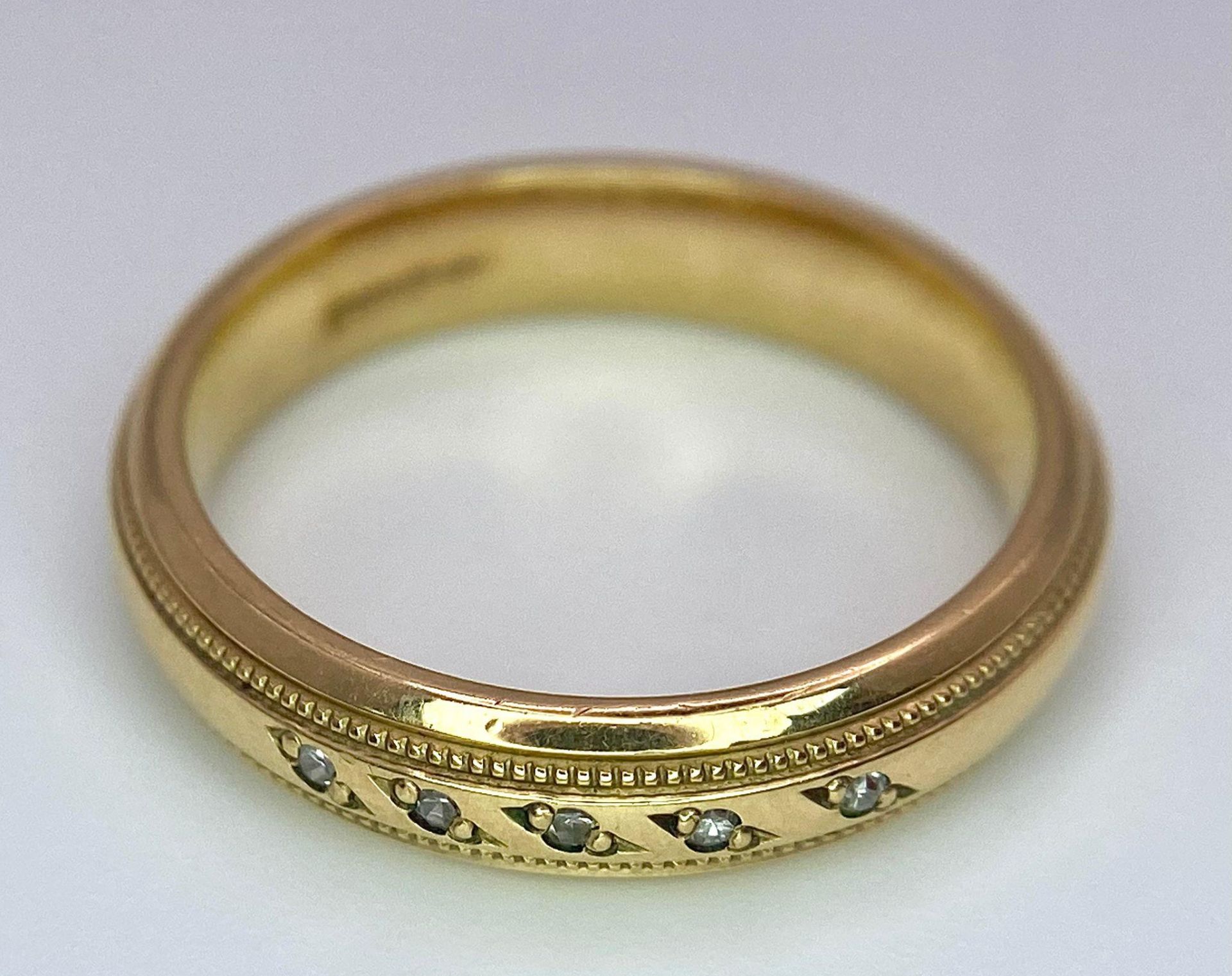 A Vintage 9K Yellow Gold Five Stone Diamond Ring. Size L. 3.75g weight. Full UK hallmarks. - Image 4 of 6