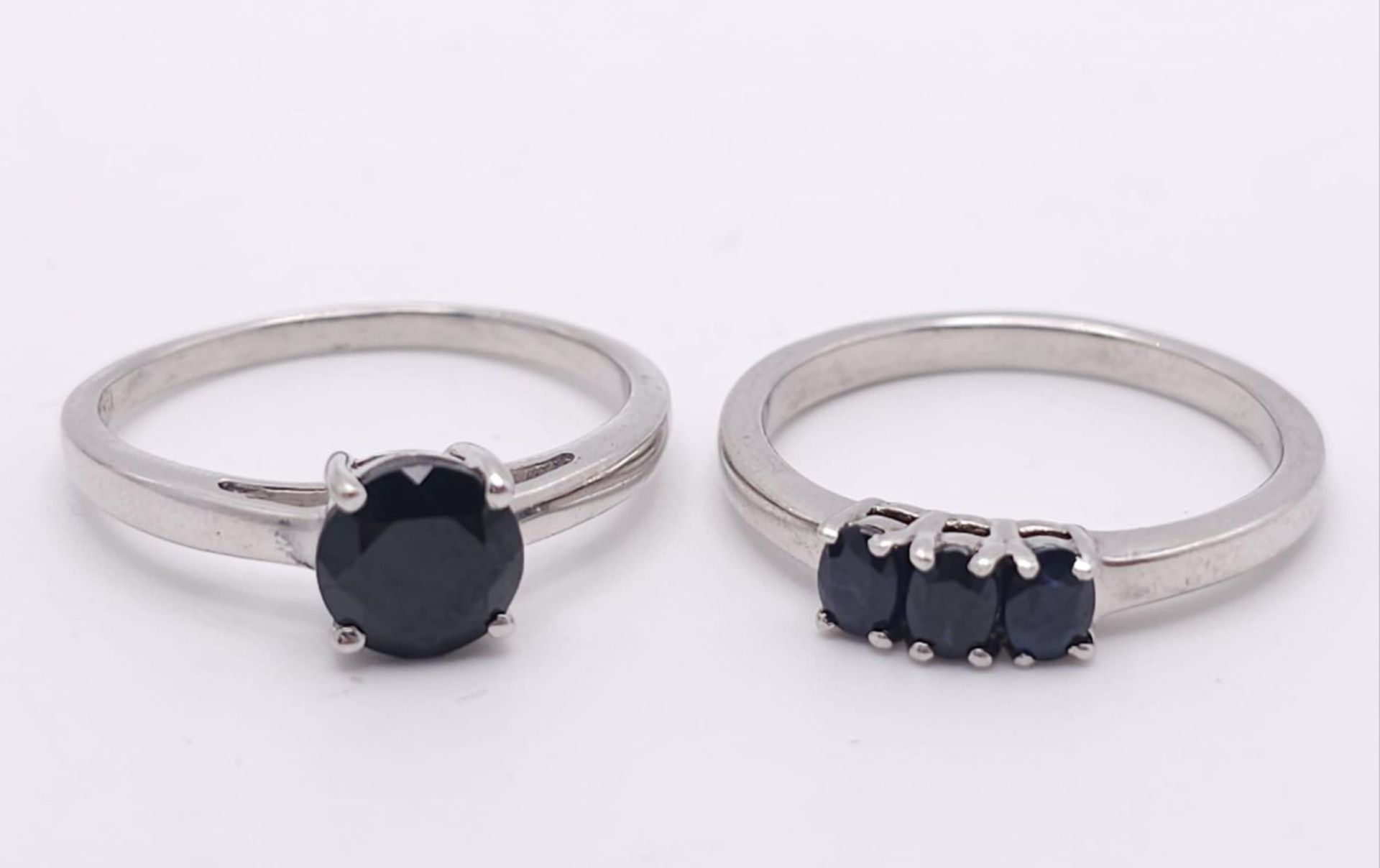 Two 925 Silver Sapphire Rings. Sizes R and T. - Image 2 of 7