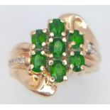 A 14K Yellow Gold, Diamond and Green Stone Ring. Size M, 6.5g total weight. Ref: SC 7073