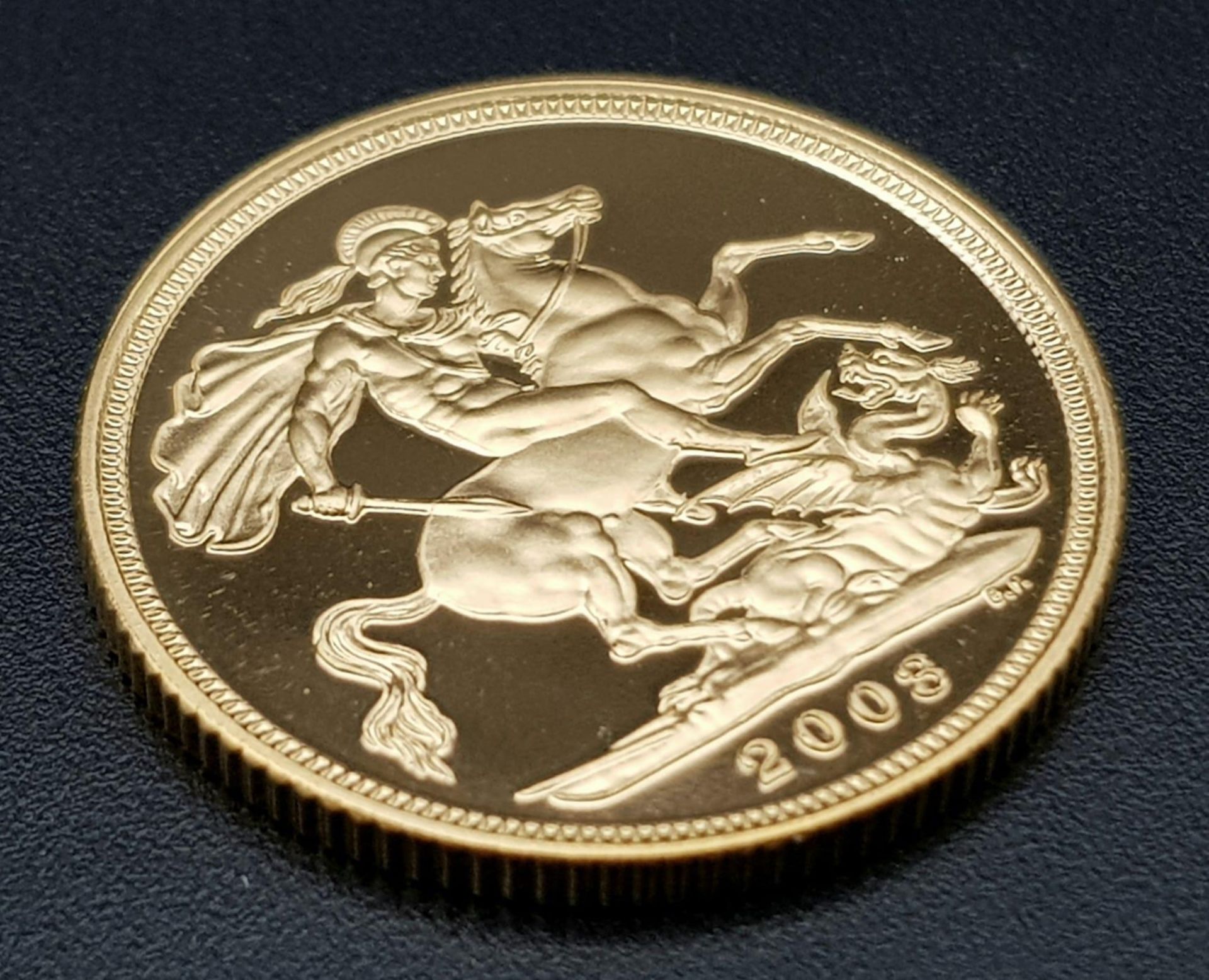 A Royal Mint Queen Elizabeth II 2003 Proof 22K Gold Full Sovereign. Classic George and Dragon