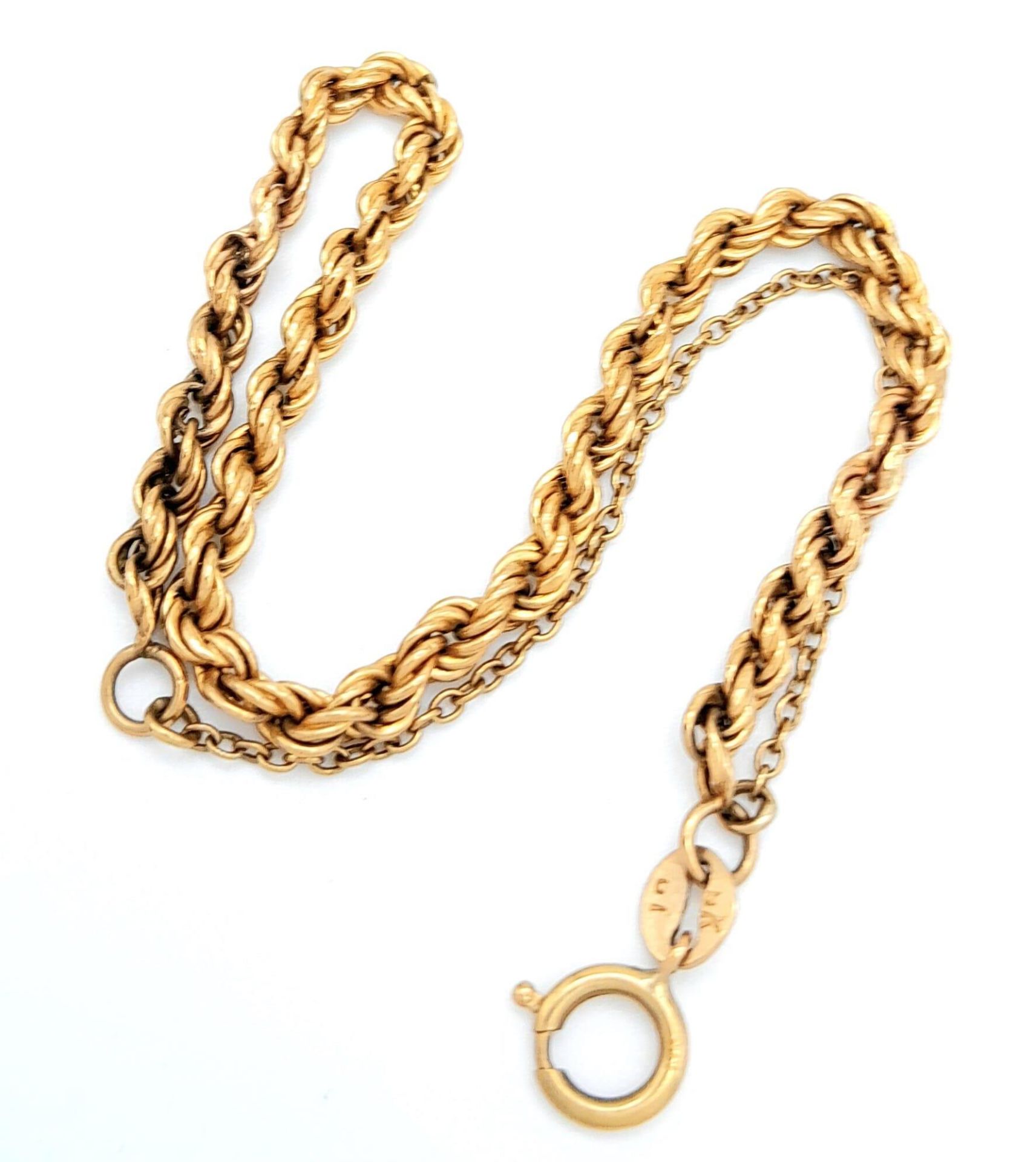 A 9K Yellow Gold Rope Bracelet with Safety Chain. 17.5cm length, 2.5g weight. Ref: SC 7070 - Image 3 of 4