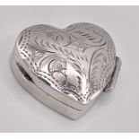 A Small Sterling Silver Heart Shaped Pill Box. Hallmarked. 2.5cm