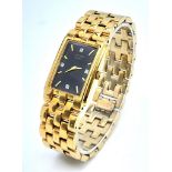 A Gold Plated Citizen Quartz Gents Dress Watch. Gold plated bracelet and rectangular case - 25mm.