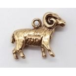 A 9K Yellow Gold Ram Pendant/Charm. 20mm. 3g