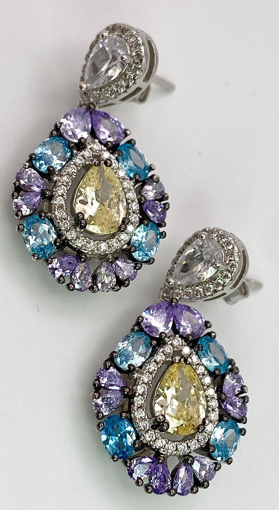 A Pair of Sterling Silver Fancy Stone Earrings.